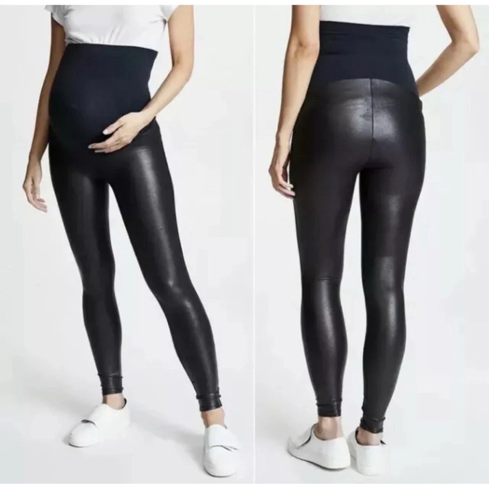SPANX Mama Maternity Faux Leather Black Leggings Size XS 20201R *FLAW*